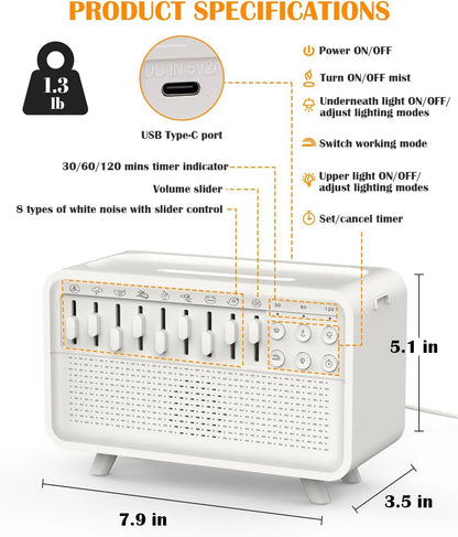 Lampe de nuit à bruit blanc et humidificateur d'aromathérapie